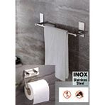 DELTAHOME Paslanmaz Çelik 40cm Havluluk Ve Tuvalet Kağıtlığı Set - Yapışkanlı Bant İle Anında Kolay Montaj - Vida Yok Delmek Yok! inox