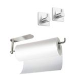 DELTAHOME Paslanmaz Çelik Yapışkanlı Kağıt Havluluk ve 2 Adet Banyo Askısı SET - INOX - Anında Kolay Montaj