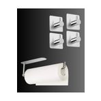 DELTAHOME Paslanmaz Çelik Yapışkanlı Kağıt Havluluk ve 4 Adet Banyo Askısı SET INOX - Anında Kolay Montaj