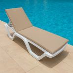 Delux Şezlong Minderi Sunbed Kumaş 180X55x5 Cm Yıkanır Silinir Fermuarlı Arkası Kuşaklı Krem
