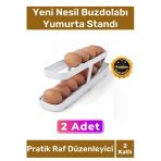Deluxe Buzdolabı Plastik 2 Katlı Kullanışlı Pratik Raf Düzenleyici Yeni Nesil Yumurta Standı 2 Adet