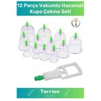 Deluxe Seri 12 Parça Vakumlu Pompa Hediyeli Masaj Etkili Hacamat Kupa Çekme Seti