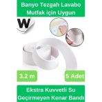 Deluxe Su Geçirmez Önleyici Yalıtım Küf Mutfak Banyo Lavabo Beyaz Kenar Şerit Bant 3.2m 5 adet