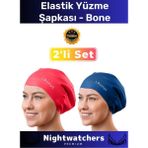 Deluxe Su Geçirmez Sızdırmaz Renkli Silikon Yüzücü Havuz Deniz Bone Elastik Yüzme Şapkası 2'li Set - Acı Kahve