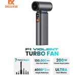 Deluxse F1 Violent Turbo Jet Fan 1300RPM Ultra Güçlü Motor Güçlü Vakum 4000MAH Bataryalı Üflemeli