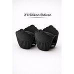 Delvos 2 Adet Silikon Fırın Eldiveni Kaymaz Mikrodalga Fırın Tencere Tepsi Tutmaç Seti Siyah
