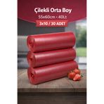 Delvos 3'lü Çilek Kokulu Büzgülü Çöp Torbası 55x60 3'Lü Eko Paket Çöp Poşeti