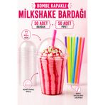 Delvos 50 Adet Bombe Kapaklı Pipetli 400 Cc Plastik Pet Soğuk Kahve Limonata Milkshake Bardağı