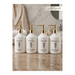 Dem Home 4 Adet Gold Kapaklı Banyo Şişe seti Beyaz 500ml - Şampuan Şişesi- Plastik