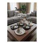 Dem Home 6 lı Beyaz & Siyah Örgü Desenli Kahve Sunum Tepsisi Yuvarlak plastik