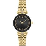 DEMARİ Demari Kadın Kol Saati Quartz Mekanizma, Gold Çelik Kordon, Taş Detaylı Siyah Kadran, Çokgen Kasa DM-00103L-B2