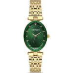 DEMARİ Demari Kadın Kol Saati Quartz Mekanizma, Gold Çelik Kordon, Taş Detaylı Yeşil Kadran, Oval Kasa DM-00105L-B10