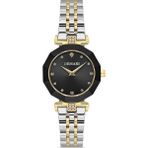 DEMARİ Demari Kadın Kol Saati Quartz Mekanizma, Gold & Gümüş Çelik Kordon, Taş Detaylı Siyah Kadran, Çokgen Kasa DM-00103L-D2