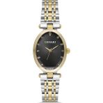 DEMARİ Demari Kadın Kol Saati Quartz Mekanizma, Gold & Gümüş Çelik Kordon, Taş Detaylı Siyah Kadran, Oval Kasa DM-00105L-D2