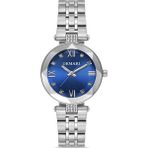 DEMARİ Demari Kadın Kol Saati Quartz Mekanizma, Gümüş Çelik Kordon, Taş Detaylı Mavi Kadran DM-00100L-A3
