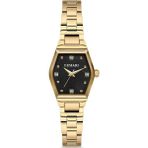 Demari Kadın Kol Saati Quartz Mekanizma – Gold Renk Çelik Kasa Görünümlü Siyah Kadran Taş Detaylı DM-00109L-B2