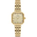 Demari Kadın Kol Saati Quartz Mekanizma – Gold Renk Kare Kasa Çizgili Gold Kadran Taş Detaylı DM-00114L-B4 - Altın