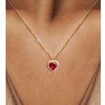 Demas Gold Kadın 14 Ayar Altın Pırlanta Tohumlu Cherry Topaz Rengi Kalp Kolye