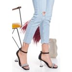 Demashoes Lüx Kadın Yüksek Şeffaf Taşlı Siyah Kadeh Topuklu Ayakkabı