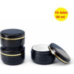 Demet Home 10 ADET 30 ml Lüx Altın Şeritli Boş Plastik Pomat Kozmetik Krem Ecza Hobi Kutusu Krem Kavanozu 30 cc Siyah Renk