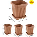 Demet Home 4 ADET 44 Litre Plastik Kare Büyük Boy Bahçe Balkon Salon Çiçek Yada Ağaç Saksı 44*44*41 cm Tabaklı