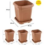 Demet Home 4 Adet Plastik Kare 25 litre Saksı Bahçe Balkon Salon Ağaç Çiçek Dekorasyon Saksısı Tabak Dahili 36*36*34 cm - 25 lt 4 adet
