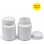 Demet Home 50 ADET 100 ml Yırtılır Kapak Sakız-Numune-Ilaç-Tarım-Ecza-Tablet-Hap-Kapsül Kutusu Şişesi 100 cc Plastik Kutu - Beyaz