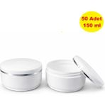 Demet Home 50 Adet 150 ml Beyaz Lüx Şeritli Boş Kozmetik-Pomat-Krem-Hobi Kutusu Plastik Krem Kavanozu
