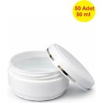 Demet Home 50 Adet 50 ml Beyaz Lüx Şeritli Boş Kozmetik-Pomat-Krem-Hobi Kutusu Plastik Krem Kavanozu 50 cc