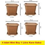 Demet Home Demet Home 4 Adet Plastik Kare Saksı Bahçe Balkon Salon Çiçek Dekorasyon Saksısı Mini Tabaklı 1 litre Saksı 15*15*11 cm - 1 lt 4 adet