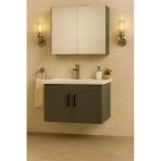 Demezler Mobilya Luna 65 Cm Antrasit Camlı Üst Modül Ve Seramik Lavabolu, Mdf Banyo Dolabı Takımı
