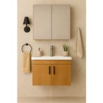Demezler Mobilya Luna 65 cmCamlı Üst Modül ve Seramik Lavabolu, MDF Banyo Dolabı Takımı