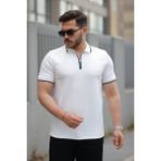 Demir Grup cc Erkek Fermuar Yakalı çizgi Detaylı Kısa Kollu Tişört - Beyaz - 2XL