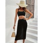 Demir Grup cc Kadın Askılı Crop Bel Detaylı Derin Yırtmaçlı Etek Triko Ikili Takım - Renkli - 1 Drop - XL