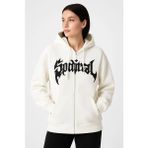 Demir Grup cc Oversize Kapüşonlu Sweatshirt Hoodie 3 Iplik Şardonlu Pamuklu Kumaş, Önü Baskılı, Fermuarlı Rahat Kalıp, Kışlık ve Sokak Stili Sweat - Beyaz - L - XL - Standart