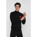 Demir Grup cc Unisex Yarım Boğazlı Baskılı Dokuma Triko - Siyah - L - XL