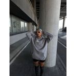 Demir Grup cc Uzun Kol Kapşonlu Göğüs Baskılı Sweatshirt - Gri - L