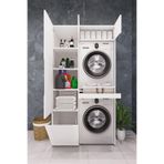 DEMİRBAL MOBİLYA MDF ÇAMAŞIR MAKİNESİ VE KURUTMA MAKİNESİ DOLABI LAKE PANJUR KAPAK SEPETLİ (BEYAZ)