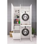 DEMİRBAL MOBİLYA MDF ÇAMAŞIR MAKİNESİ VE KURUTMA MAKİNESİ DOLABI LAKE PANJUR KAPAK SEPETLİ KAPAKLI (BEYAZ)