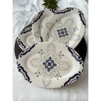 Demirel Home Kütahya 2'li 20CM Orta Boy Porselen Kayık Tabağı Sunum Servis Seti - Beyaz - Mavi