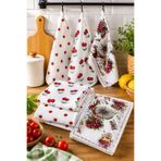 Demirelli Mutfak Havlusu 6’lı Set – %100 Pamuk Kadife, 3 Farklı Desen Çilek Kiraz Vintage, Biyeli Kenar, 35x50 cm Kopçalı