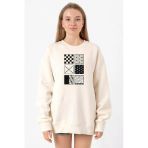Demon Slayer Anime Patterns Ekru Kadın 2ip Sweatshirt