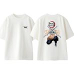 Demon Slayer Domuz Tasarım Sırt Baskılı Pamuk Beyaz Oversize T-Shirt - XL