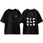 Demon Slayer Faces Tasarım Sırt Baskılı Pamuk Siyah Oversize T-Shirt - XL