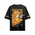 Demon Slayer Zenitsu Agatsuma Oversize Siyah T-shirt - Çift Taraflı Tasarım (Siyah, L)