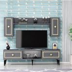 Demonte Decor 4 Kapaklı, 2 Raflı Herry Tv Ünitesi Takım Antrasit-Altın