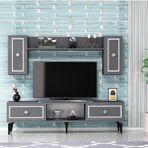 Demonte Decor 4 Kapaklı, 2 Raflı Herry Tv Ünitesi Takım Antrasit-Gümüş