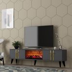 Demonte Decor Assel Şömineli Tv Sehpası (Alt Modül) Antrasit-Altın - Antrasit - Altın