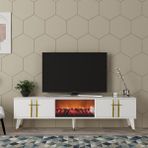 Demonte Decor Assel Şömineli Tv Sehpası (Alt Modül) Beyaz-Altın - Beyaz - Altın