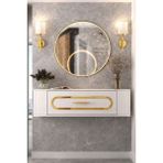 Demonte Decor D7048DD-128 Duvara Monte Tek Kapaklı Pleksili Dresuar Beyaz-Altın - Beyaz - Altın